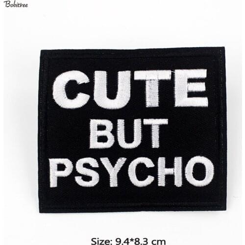 Cloth Patches Cute but Psycho Embroidered Badges Iron on Stickers Handmade Stripes Appliques for Jackets Cotton Fabric