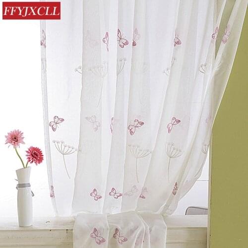 Embroidered Butterfly Tulle Curtains for Kitchen Bedroom Sheer Dandelion Window Drapes Panels for Girls Room Living Room