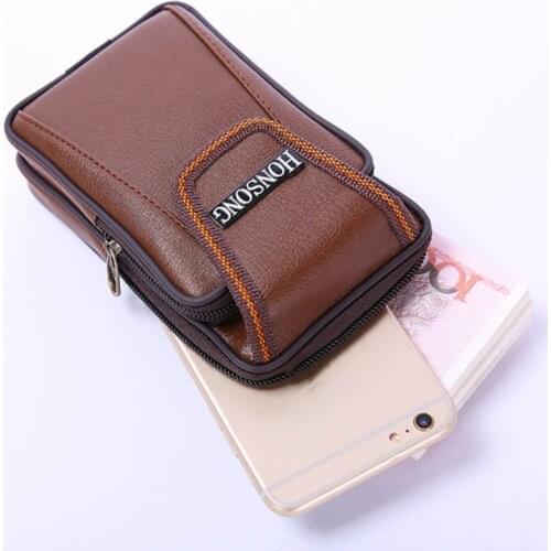 Men Vintage Leather Waist Bag Multi-Function Phone Pouch Sport Belt Hip Belt Loop Holster Outdoor Small Wallet Carry Case Purse