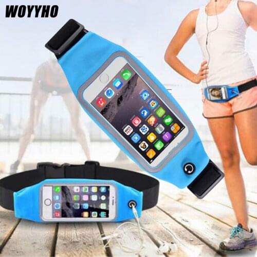 WOYYHO Women Men Waterproof Running Waist Bag,5.5 Inch Phone Pack Jogging Fitness Pouch,Transparent Window Reflective Sport Bag