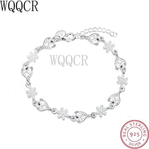 WQQCR 925 Sterling Silver Couple Bracelet English Letter LOVE Label Love Flower Silver Adjustable Jewelry Womens Party Gift