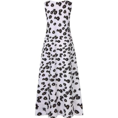 Women Floral Print Sleeveless Sexy Dress Casual Boho Loose V Neck Big Swing Beach Streetwear Elegant Plus Size Ladies Dress