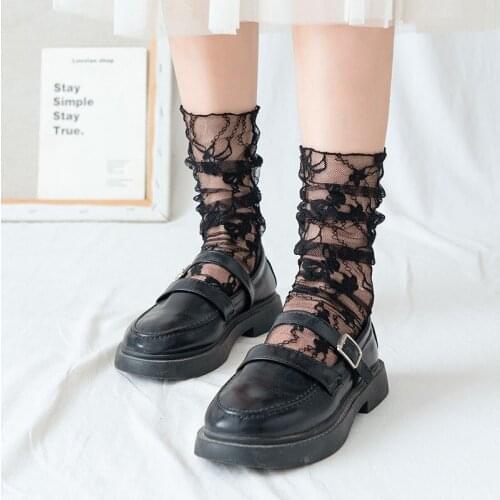 Lace Mesh Stocking Female Sexy Sweet Japanese Pile Stockings 2021 Ins Tide Flowers Breathable Tube Perspective Stocking Summer