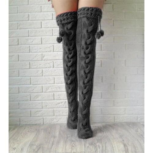 Womens Socks, Sexy Solid Color Knitted Stockings Knee-Length Socks to Keep Warm and Thick, black/red/beige