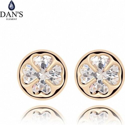 DANS ELEMENT 3 Colors Real Big Brand AAA Zirconia Micro Inlays Round Stud Earrings for Women 92815white