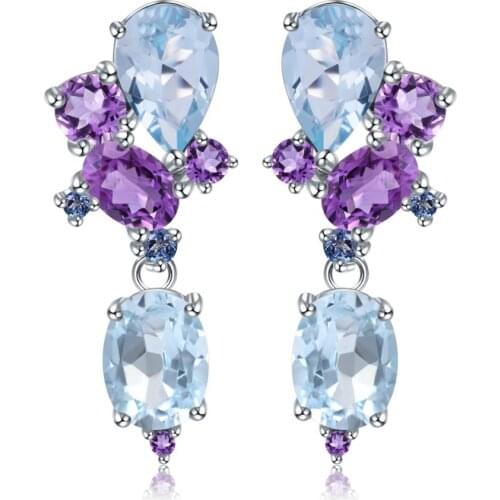 GEMS BALLET 925 Sterling Silver Natural Blue Topaz Amethyst Stud Earrings Candy Earrings for Women Romantic Wedding Jewelry
