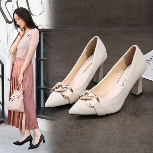 Women Pumps Metal Decoration High Heels Shoe Women Sandal 2021 Heels Pointed Toe High-Heeled Female Shoes For Women