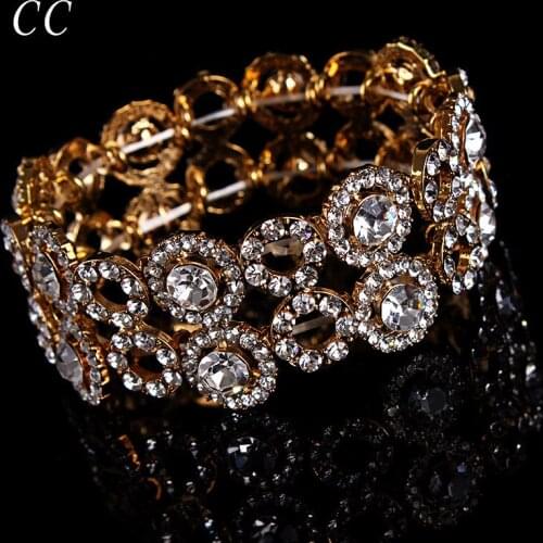 Gold color Luxury Femme Jewelry Gift Austrian Crystal Bracelet Bangles for Women Wedding Jewelry for brides Accessories CCHE008