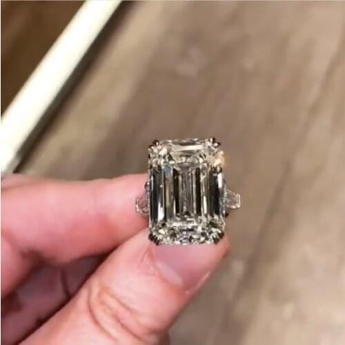 Hot Sale Real 925 Sterling Silver gemstone Wedding Rings For Women Big 4ct Emerald cut Simulated diamond Ring Finger Jewelry