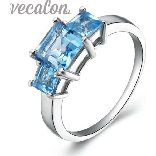 Vecalon Valuable Women Fashion Jewelry ring 2ct imitation Aquamarine Cz Wedding Band Ring White Gold Filled Female Finger ring