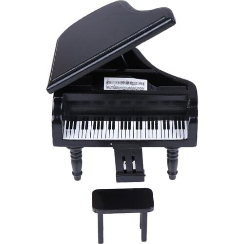 1/12 Dollhouse Miniature Wooden Piano with Stool Musical Instrument Model for Doll Accessories Home Decor Children Toy Gift