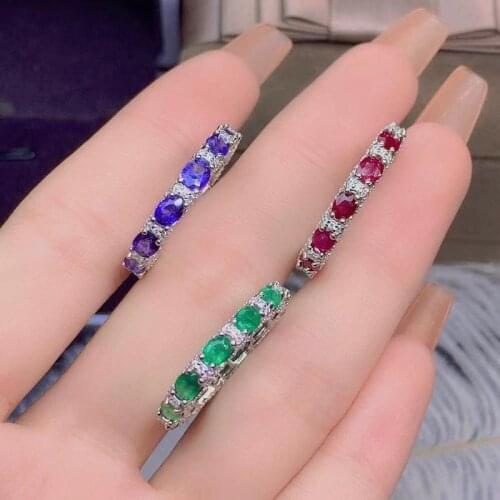 100% Natural Ruby Sapphire Emerald Fashionable Donuts Silver Ring 925 Solid Sterling Silver Ring 3*4mm