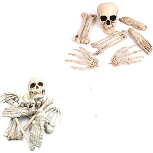 2sets Skeleton Halloween Prop Plastic Lifelike Human Bones Skull Figurine for Halloween Party Decoration Home Garden Horror Prop