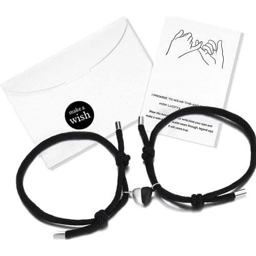 2pcs / Set Yin Yang Magnet Couple Bracelet Heart Pendant Jewelry Lucky Knitting Rope Bracelets Jewelry for Women Men Wholesale