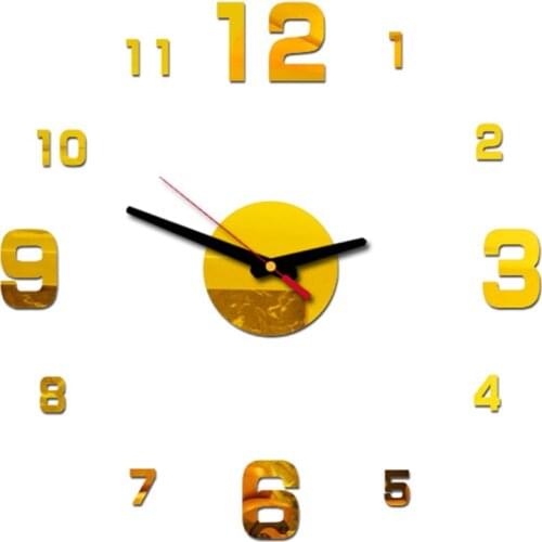 3D Acrylic Wall Clock Mirror Surface Sticker Home Office Room Decoration Red, Black, Gold, Silver (As Pictures Show) 2020 New