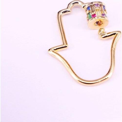 5PCS, Gold color CZ Micro Pave Lock Carabiner Pave Lock Crystal Zirconia Hamsa Hand Clasp Jewelry Findings