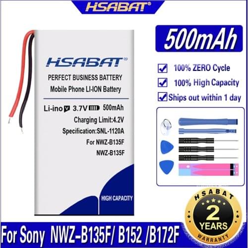 HSABAT 500mAh Top Capacity Battery for Sony NWZ-B135F B152 NWZ-B172F NWZ-B162F B173F B183F MP3 Batteries