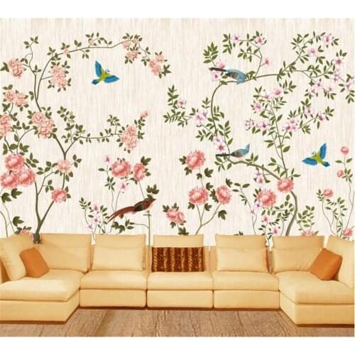 Beibehang Custom European modern 3D new Chinese hand-painted flower and bird background wall decoration painting papel de parede
