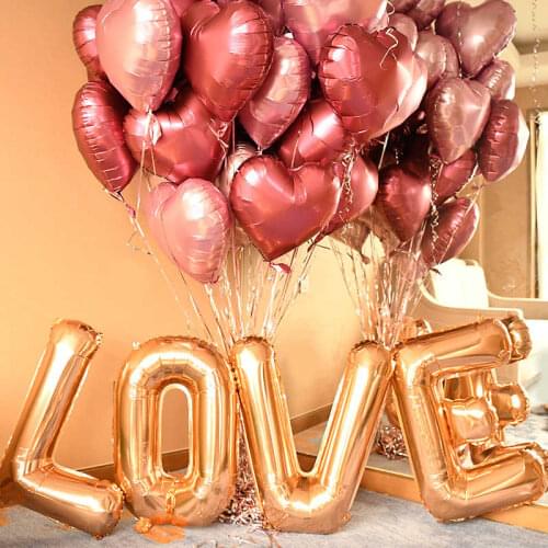 Big Rose Gold Silver Love Foil Balloons 18inch Pink Heart Helium Balloon Birthday Valentines Day Engagement Decor Supplies