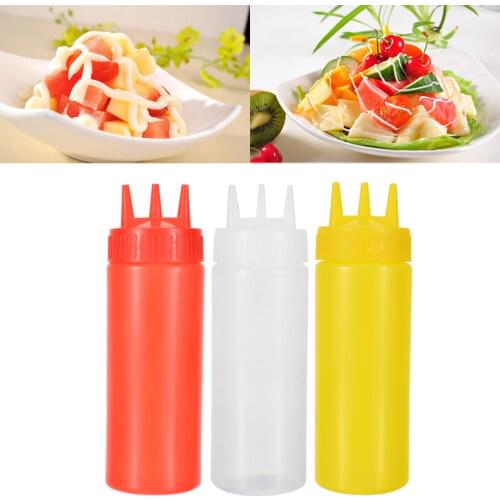 3 Hole Squeeze Bottle Condiment Dispenser Sauce Vinegar Oil Ketchup Cruet Bins For Kitchen Tools Accessories