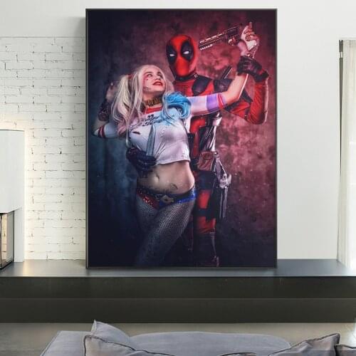 Marvel Superhero Deadpool With Crazy Girl Movie Posters And Prints Anti-Hero Funny Canvas Wall Art Painting For Home Decoration