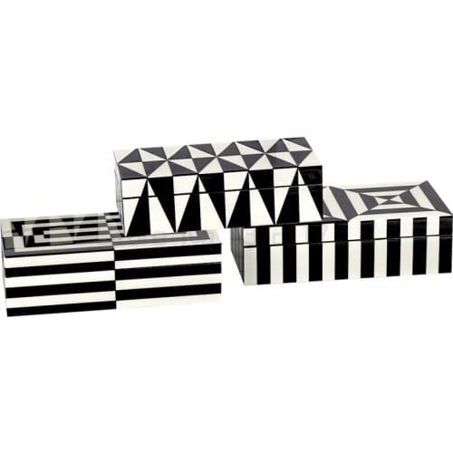 Wood Bright Piano Paint Home Set Black and White-and-white Striped Storage Jewelry Box Pallet Set storage organizer jewelry case