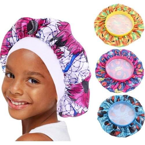 Kids Bonnet African Print fabric Ankara Night Sleep Cap Elastic Baby Girls Wide Turban Bandanas Headbands Hair Head Bands Wrap