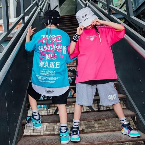Children Ballroom Hip Hop Dancing Clothes Summer Loose Hiphop Outfits Rave Clothes For Girls Jazz Street Dance Costumes DQS6933