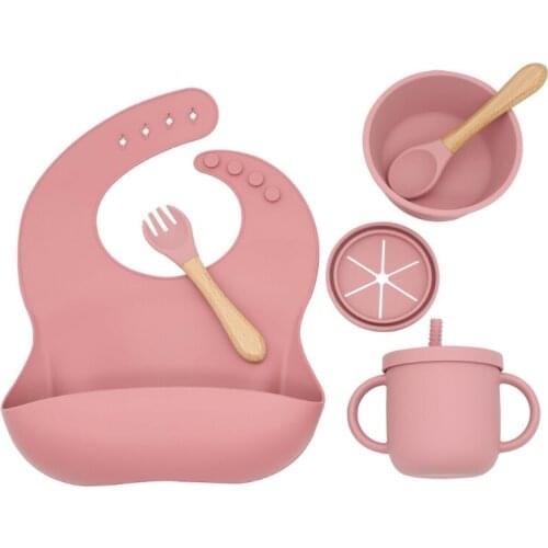 97BE 6 Pieces Tasteless Childrens Silicone Supplementary Tableware Set Designed for the Baby to Learn to Eat Fall Resistance