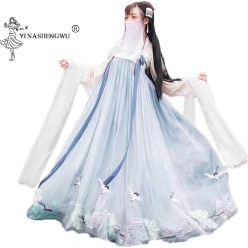 Chinese Traditional Oriental Elegant Hanfu Women Traditional Chinese Style Fairy Princess Dress Lace Retro Costume Party Costume