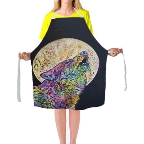 Unique Work Apron for Men Women Full Moon And Wolf Printed Chef Aprons Sleeveless 79*67cm Restaurant Kitchen Bib Apron