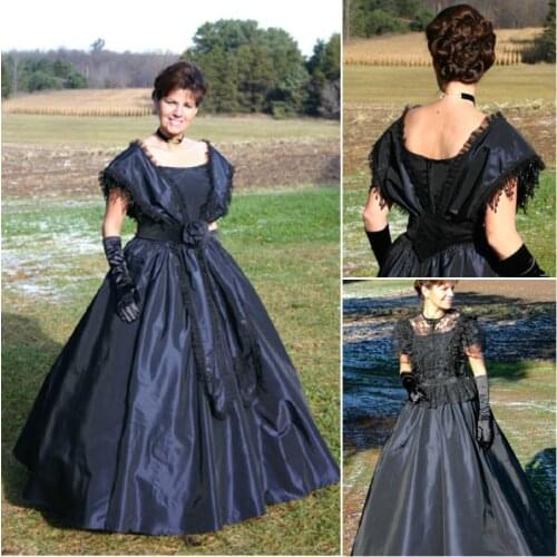 History!Customer-made Black Victorian dress 1860s Civil war Dress Scarlett Theater Costume Halloween Renaissance Dress V-482
