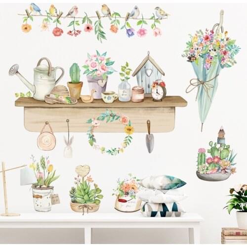 Cactus Plant Birds Wall Stickers for Living Room Bedroom Wall Decals Cozy Time DIY Stickers Kids Room Murals Removable