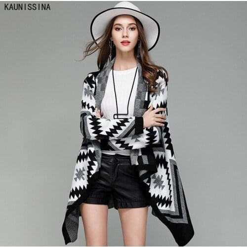 Women Cardigan Vintage Stylish Geometric Pattern Knitted Sweater Fashion Long Sleeve England Style Outerwear Sweaters Jacket