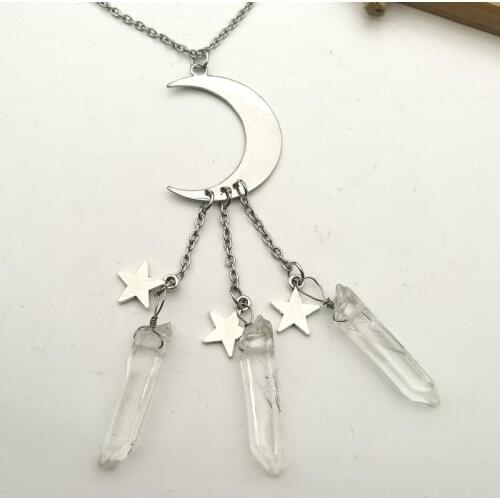 Handmade halo crystal quartz moon star pendant necklace shiny crystal necklace