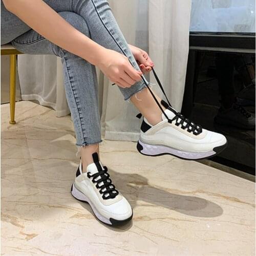 Spring Autumn Fashion Genuine Leather Top Quality Vulcanized Shoes Running Sports Womens Flat Casual Sneakers