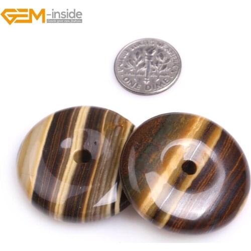 Gem-inside 30mm Natural Smooth Ring Circle Donuts Beads For Jewelry Making Necklace 15'' DIY Jewelry