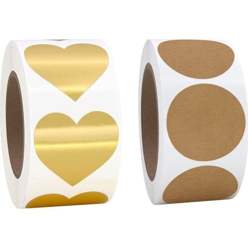 Round Gold Heart Shaped Stickers Coding Dot Adhesive Labels for Package Sealing Colorful Stationery Sticker Writable