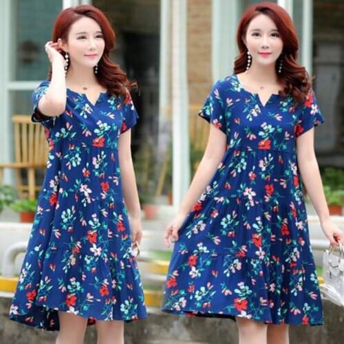 Summer dresses women casual V-neck print vintage vestidos verano 2020 women clothes plus size 6XL 5XL 4XL cotton Female dress