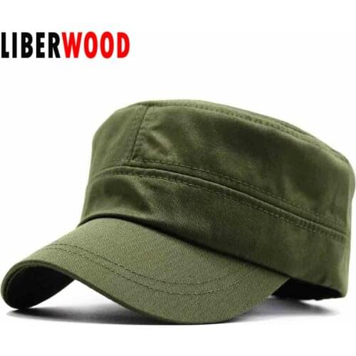 LIBERWOOD Mens Tactical Hats Cotton Flat Top Peaked Baseball cap GI Army Corps Hat Patrol Cadet Cap Sun Visor Snapback green