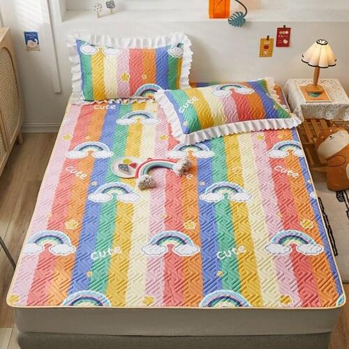 Cotton Rainbow Print Tatami Mattress Double Single Student Dormitory Bed Mattress Topper Tuper Warm Mat With Straps Multiple siz