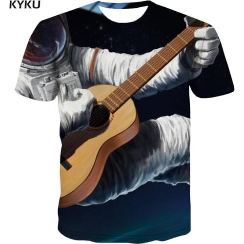 KYKU Brand Astronaut T shirt Men Music Funny T shirts Guitar Tshirts Casual Short Sleeve Punk Rock Cool Style Big Size