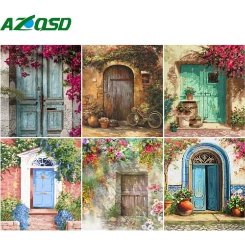 AZQSD DIY Frame Painting By Number Flower Door Handpainted Home Decoration Coloring By Numbers Landscape Kits Modern Wall Art