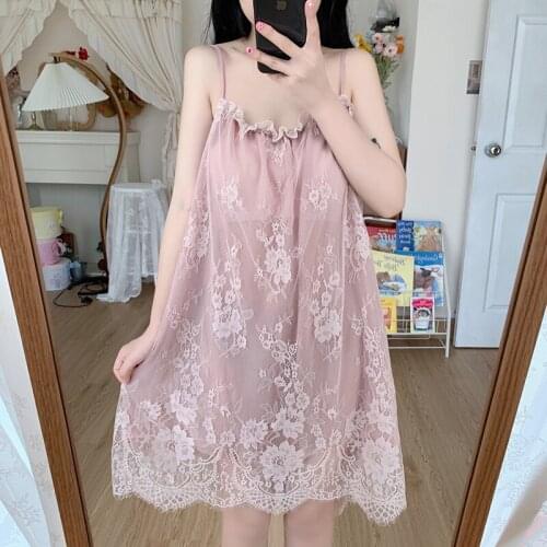 New Sexy Womens Sleepwear Pijama Lace Sleepwear Pajamas Spaghetti Strap Hot Night Dress Mini Underwear Flower Black Pink White