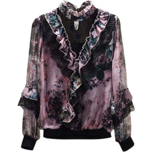 Sexy Blouse Woman 2021 Spring Summer All-Match Chiffon Long Sleeve Floral Ruffles Shirt Ladies Tops