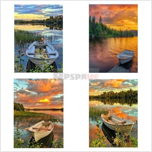 Dpsprue Full Square/Round Drill 5D DIY Diamond Painting "Beautiful Boat Scenery" 3D Embroidery Cross Stitch 3D Home Decor Gift
