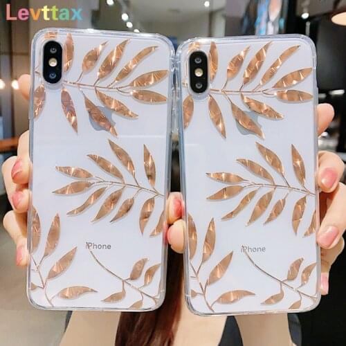 Transparent For iPhone 12 11 Pro Max Cases For iPhone X XR XS Max 6 6S 7 8 Plus Rose Gold Plating Art Leaf Clear Soft TPU Cover