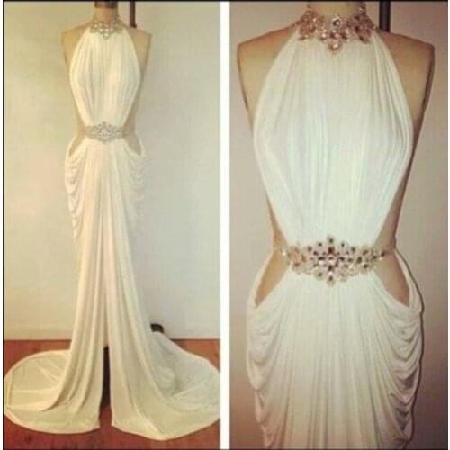 Real pictures Sexy Vestidos De Festa Crystal Beaded High Neck Mermaid custom Long Prom Dresses 2019 free shipping prom dress