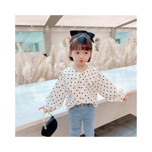 Girls Shirt Dovetail Collar Polka Dot Shirt Top 2021 Spring and Summer New Toddler Girl Polka Dot Tee Shirt Kids Girls Blouse