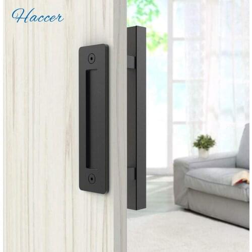 Gifsin 12" Heavy Duty Barn Door Pull Handle Square Shape Flush Pull Handle Set Carbon/Stainless Steel Door Hardware